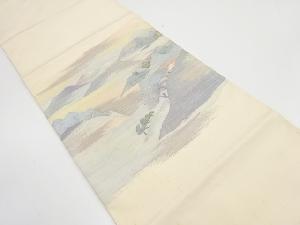 アンティーク　遠山に霞・樹木模様織り出し袋帯（材料）